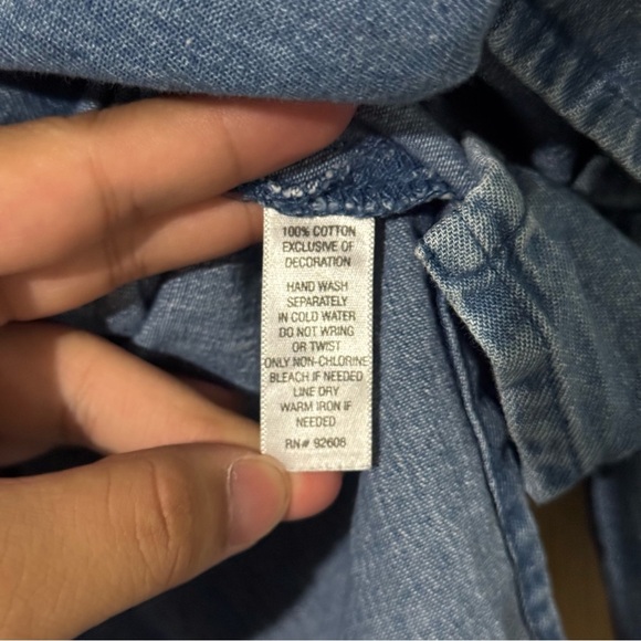 Passport Medium Denim Embroidered Beaded Boho Top Split Neck 3/4 Sleeve - Picture 7 of 7